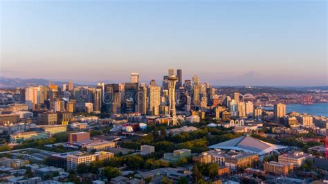 The Downtown Seattle, WA Skyline at Sunset Stock Image - Image of ...