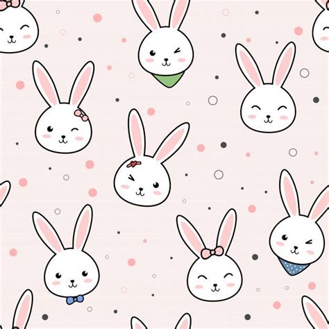 Cute Rabbit Bunny Cartoon Doodle Seamless Pattern Cute Bunny Cartoon