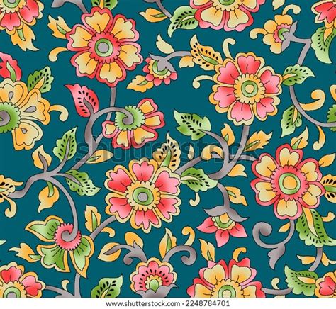 Kalamkari Design All Over Pattern Stock Illustration