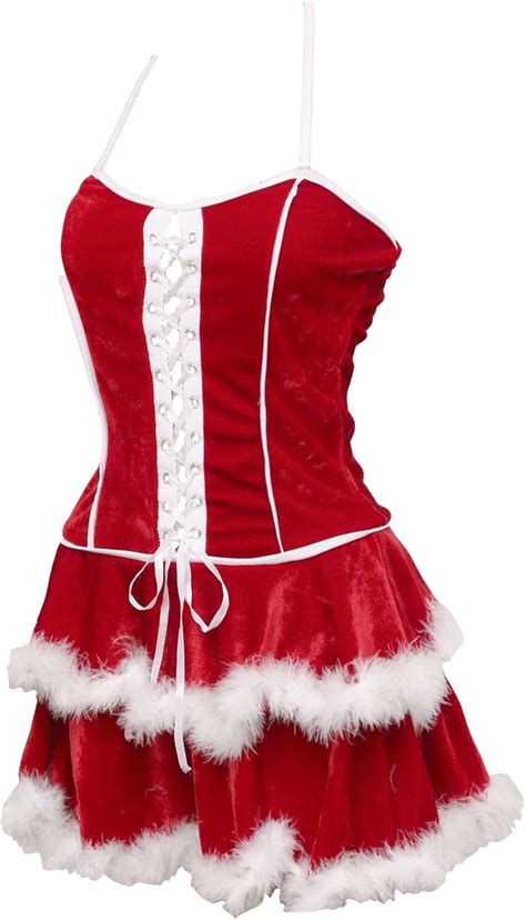 Amazon Bslingerie Sexy Women Lingerie Christmas Costume Skirt Set M Red Clothing