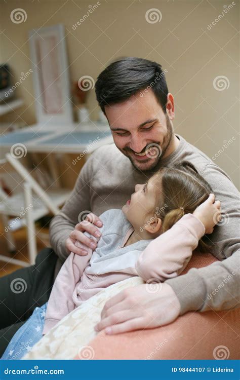 Father With His Daughter Spending Time At Home Single Father An Stock