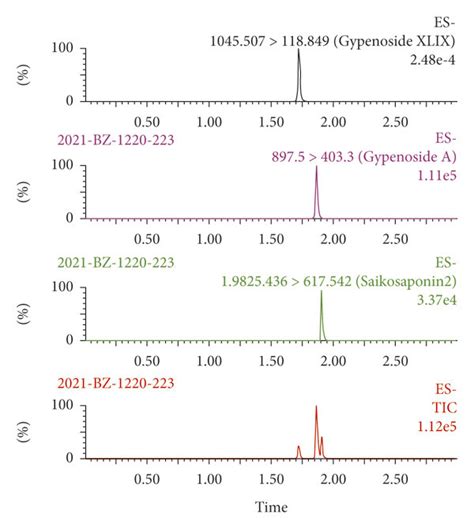 UPLC-MS/MS chromatograms of gypenoside A, gypenoside XLIX, and the ... 