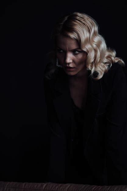 Premium Photo Portrait Of Candid Authentic Elegant Sexy Model Blonde Girl Posing In Black
