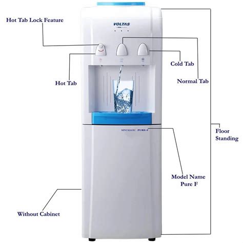 Voltas Floor Standing PURE F Water Dispenser Without Storage 3 Tabs Hot Cold Normal White 500