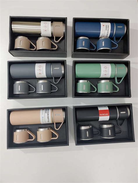 Hot Cold Stainless Steel Insulated Vacuum Water Bottle Flask Gift Set With Cups E Return Gifts
