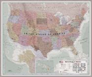 Huge Usa Wall Map Political Pinboard Framed Silver