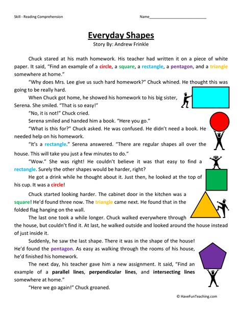 Everyday Shapes Reading Comprehension Worksheet By Teach Simple