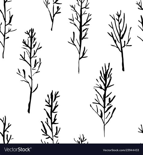 Seamless Pattern With Naked Trees Hand Drawn Vector Image