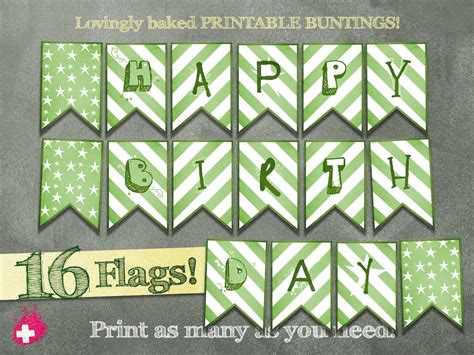 HAPPY BIRTHDAY Bunting Banner. GREEN & White Instant Download | Etsy