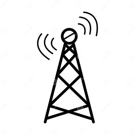 Radio Tower Mast With Radio Waves For Broadcast Transmission Line Art