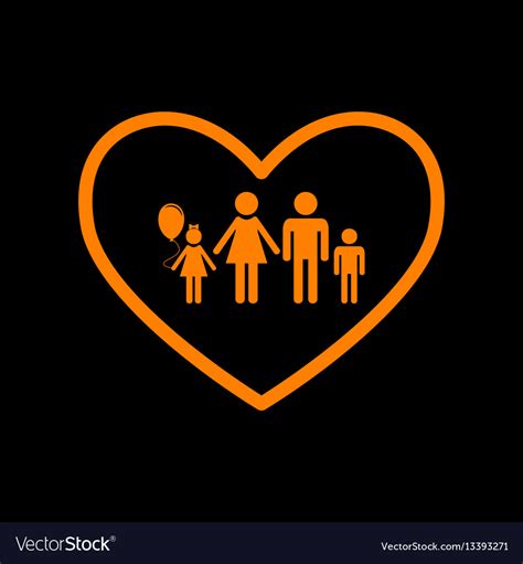 Family sign in heart shape orange Royalty Free Vector Image