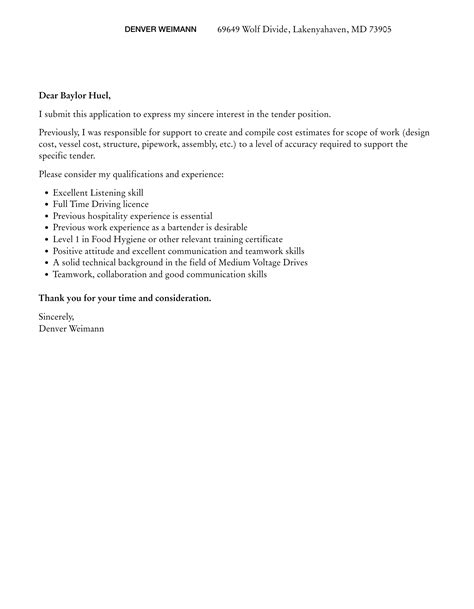 Tender Cover Letter Velvet Jobs