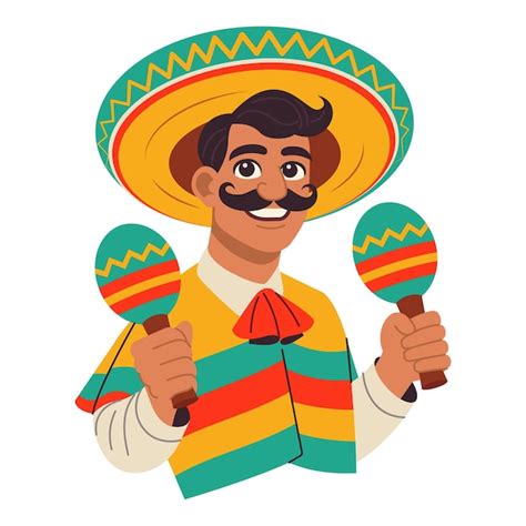 Premium Vector Mexican Man In Sombrero And Poncho With Maracas On A