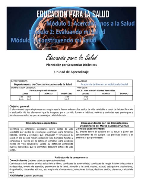 Educaci N Para La Salud Secuencias De Aprendizaje En