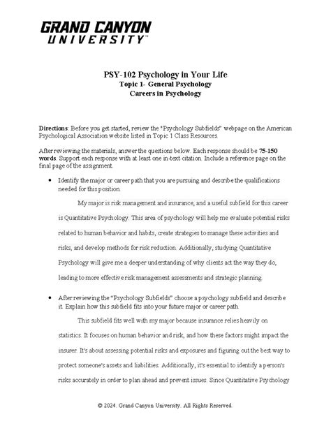 PSY 102 RS T1 Careers In Psychology UD PSY 102 Psychology In Your