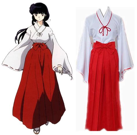 Inuyasha Kikyo Kimono Cosplay Costume Full Set Mikofuku Uniform Top