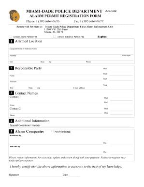 Miami Dade Police Department Alarm Permit Registration Form Fill And