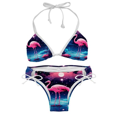 Starry Sky Flamingo Chic One Piece Swimsuits Bikini Set Detachable