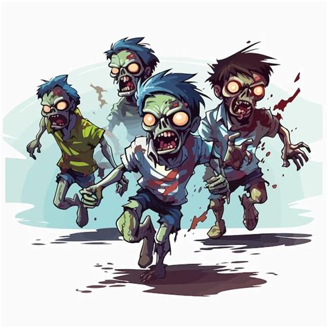 Creepy Zombies Walking On White Background Illustration Premium AI