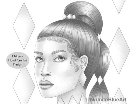 Grayscale Coloring Page - Greyscale Colouring - Diamond - Portrait