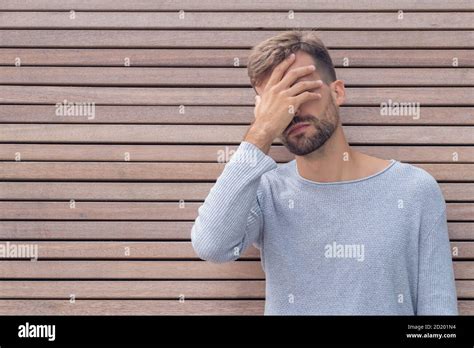 Facepalm Ashamed Embarrassed Man Covering His Face Young Guy On