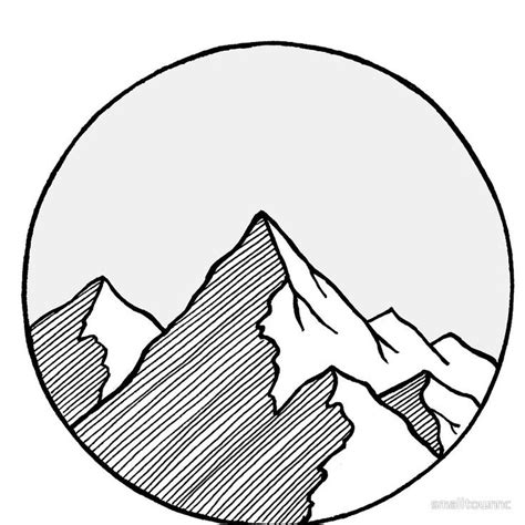 Simple Mountain Drawing In Round Frame