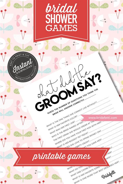 What Did The Groom Say Bridal Shower Game Printable Instant Etsy