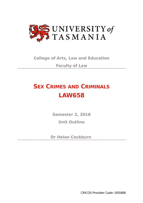 Law Unit Outline College Of Arts Law And Education Faculty Of Law SEX CRIMES AND