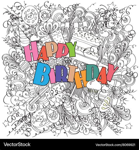 Happy birthday doodle greeting card on white Vector Image