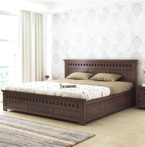 T G FURNITURE Sheesham Wood Armania King Size Bed With Box Storage