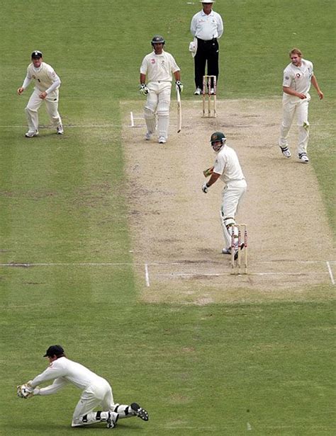 Geraint Jones Dives To Catch Matthew Hayden Off Matthew Hoggard