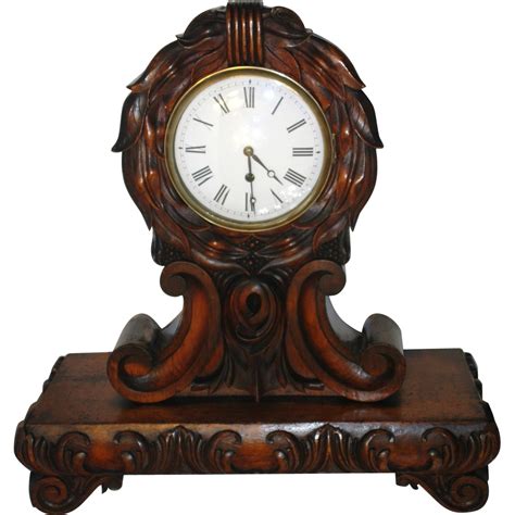 Antique English Carved Mahogany Fusee Movement Mantel Clock Mantel Clock Clock Vintage Clock