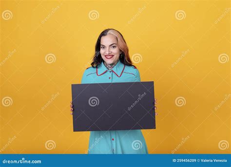 Beautiful Woman Holding A Blank Sign Stock Image Image Of Hair