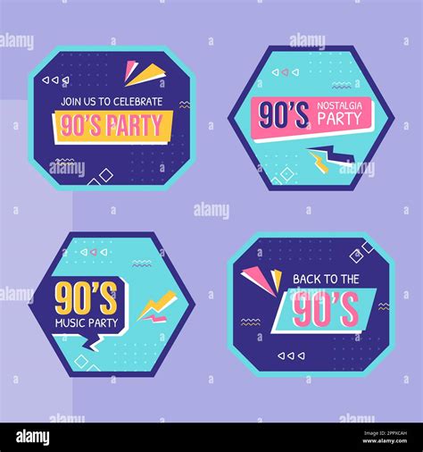 90s Retro Party Label Template Flat Cartoon Background Vector