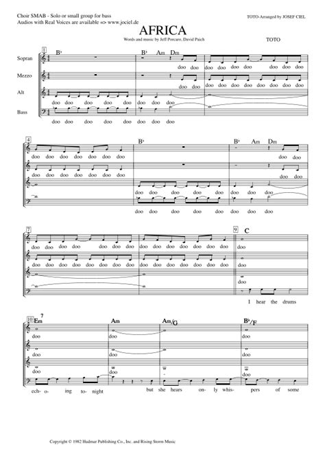 Africa Arr Josef Ciel By Toto Sheet Music For Choir At Sheet Music