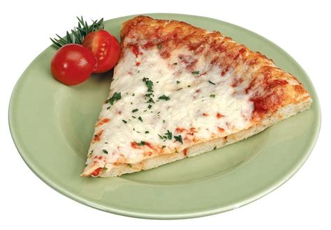 Slice Of Cheese Pizza With Garnish On Green Plate Prepared Food