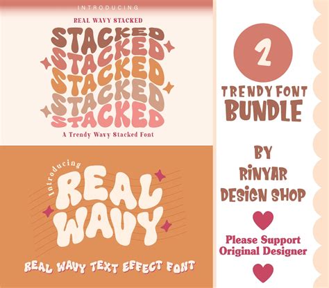 Bundle Wavy Font, Real Wavy Retro Stacked Font, Real Wavy Stacked Font ...