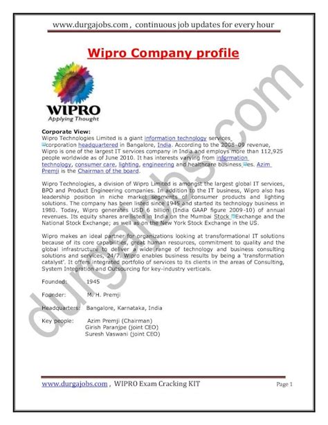 Pdf Wipro Company Profile · Wipro Company Profile Corporate View