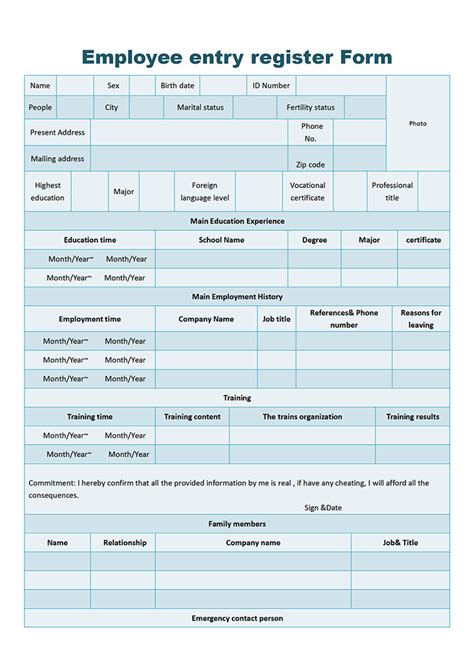 WORD Of Employee Entry Register Form Doc WPS Free Templates