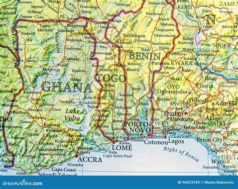 Geographic Map of Ghana, Togo and Benin with Important Cities Stock ...