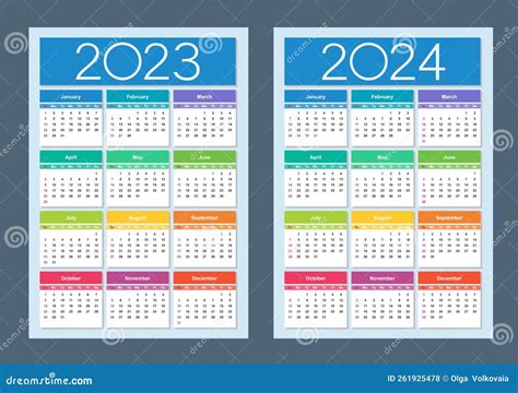 Colorful Calendar For Years Week Starts On Sunday Vertical