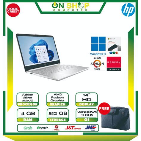 Jual HP 14s AMD Athlon Silver 3050U RAM 4GB SSD 512GB Windows 11 OHS