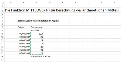 Ermittlung Des Durchschnitts Mittelwert In Excel