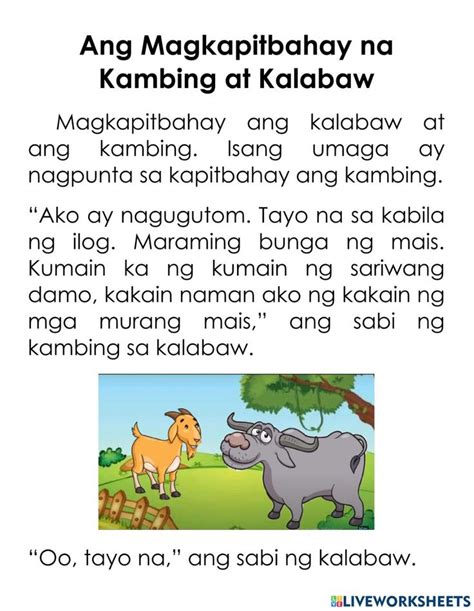 Ang Magkapitbahay Na Kambing At Kalabaw Worksheet In 2024 Nonfiction