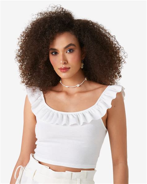 Riachuelo Top Cropped Feminino Al A Babados Ribana Branco Pool By