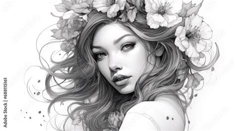sketch   tattoo pencil drawing   beautiful girl stock