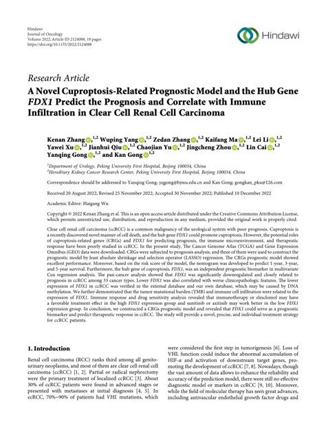 PDF A Novel Cuproptosis Related Prognostic Model And The Hub Gene