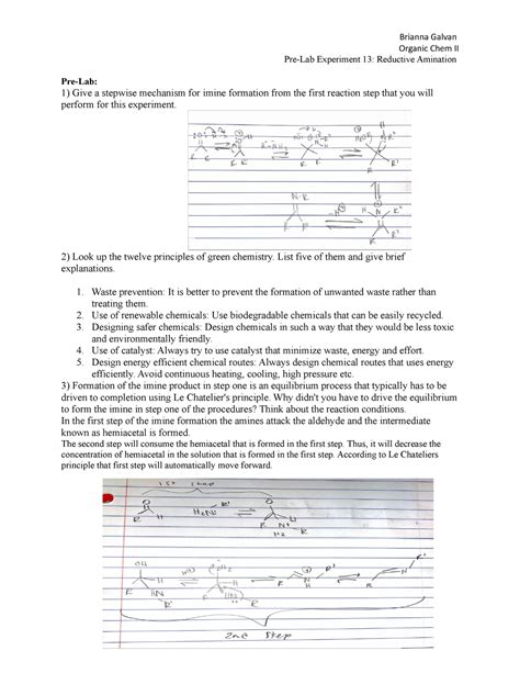 Pre Lab Reductive Animation Brianna Galvan Organic Chem Ii Pre Lab