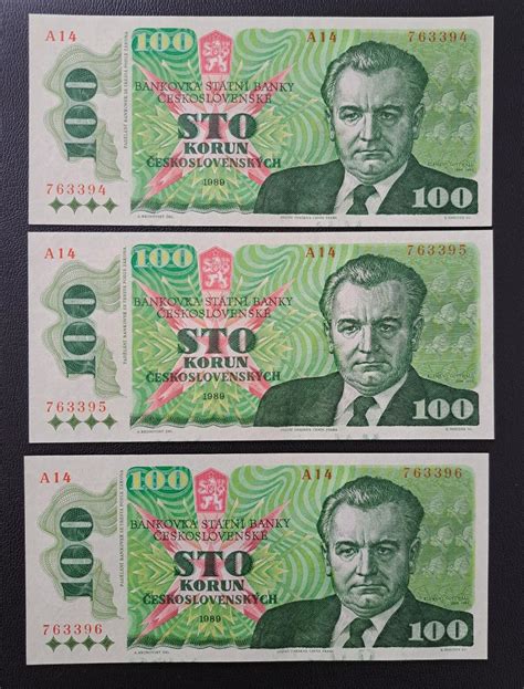 Postupka 3x 100 Kčs 1989 Gottwald stav UNC Série A14 Aukro