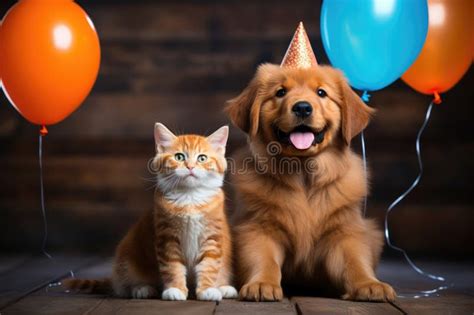 Cachorro Vermelho De Anivers Rio Fofo Em Chap U De Festa Gatinho